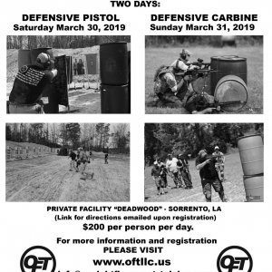 March 30 & 31st, 2019 Defensive Pistol and Defensive Carbine coming to the Baton Rouge area!
