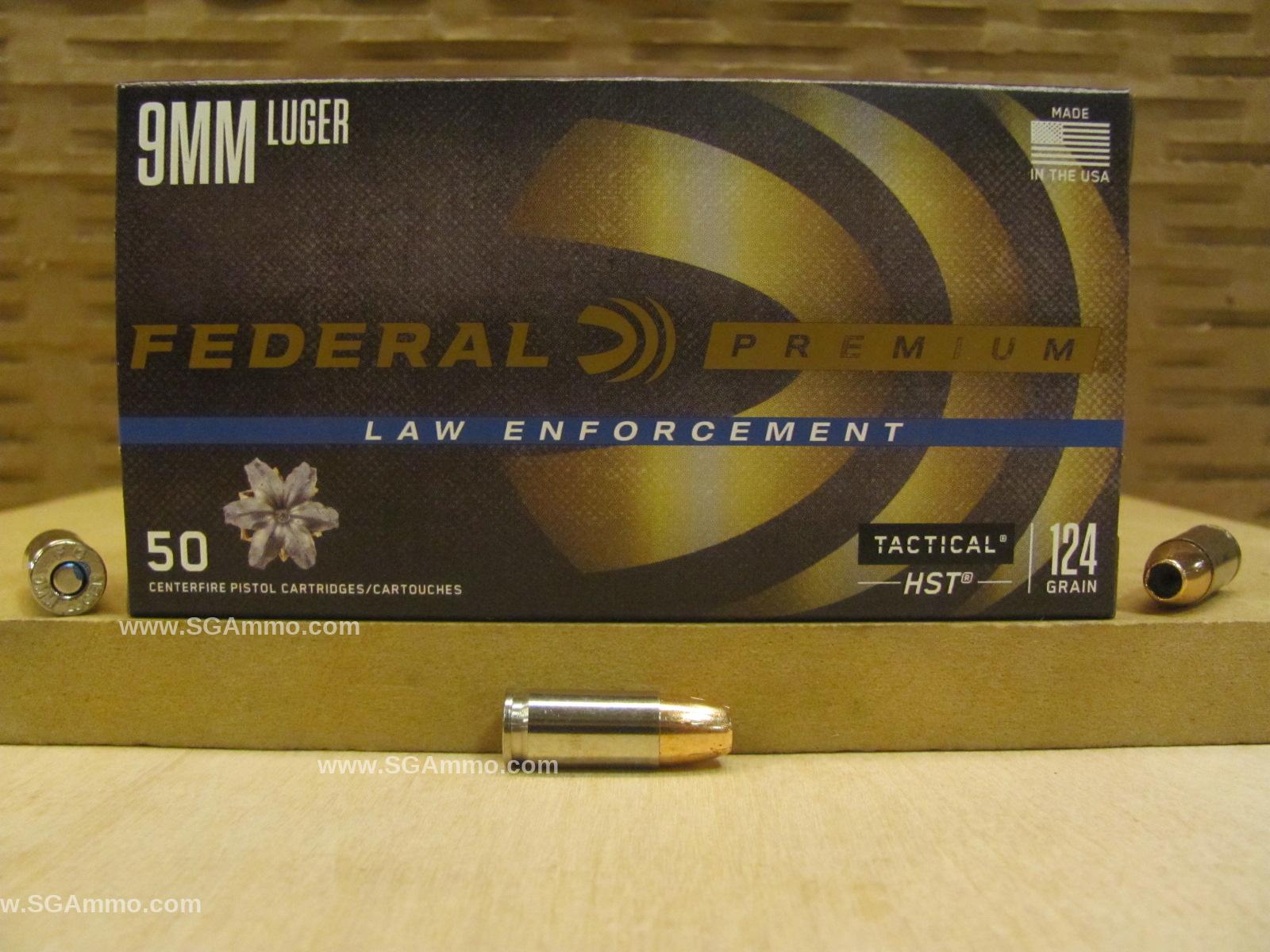 50 Round Box - 9mm Luger Federal HST 124 Grain Hollow Point LE Ammo - P9HST1